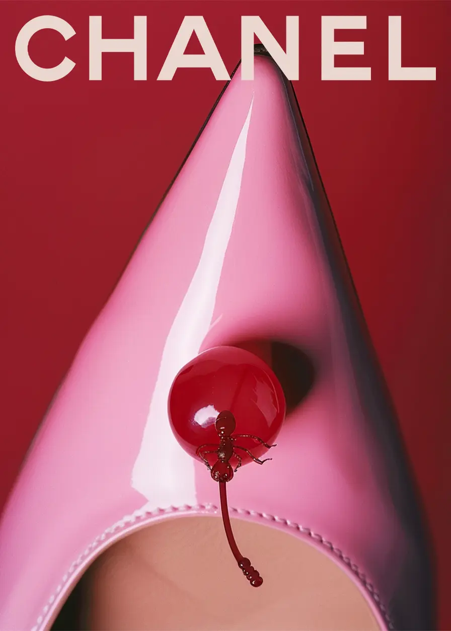 AI-generated pink heel ant visual created by Officine AI