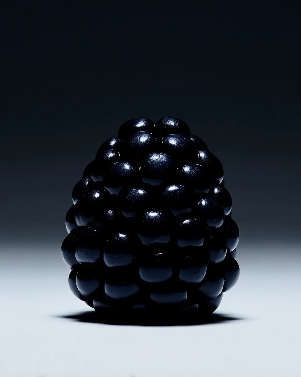 AI-generated glossy blackberry still life visual created by Officine AI