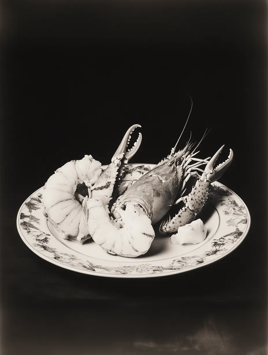 AI-generated lobster seafood plate still life visual created by Officine AI