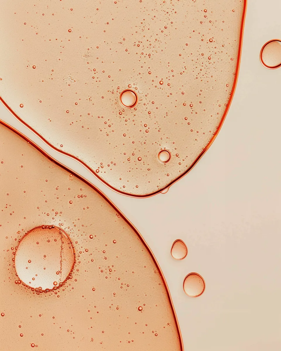 AI-generated orange serum bubbles macro visual created by Officine AI
