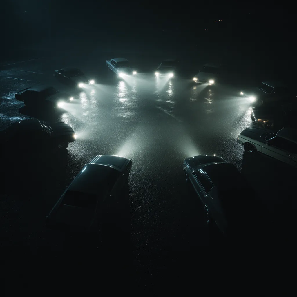 AI-generated vintage cars night circle visual created by Officine AI